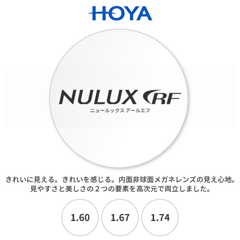 HOYA (ホヤ)内面非球面レンズ「NR60 ニュールックスRF160 167 174」屈折率：1.60 1.67 1.74 UV400 薄型 内面非球面設計 [LENS]