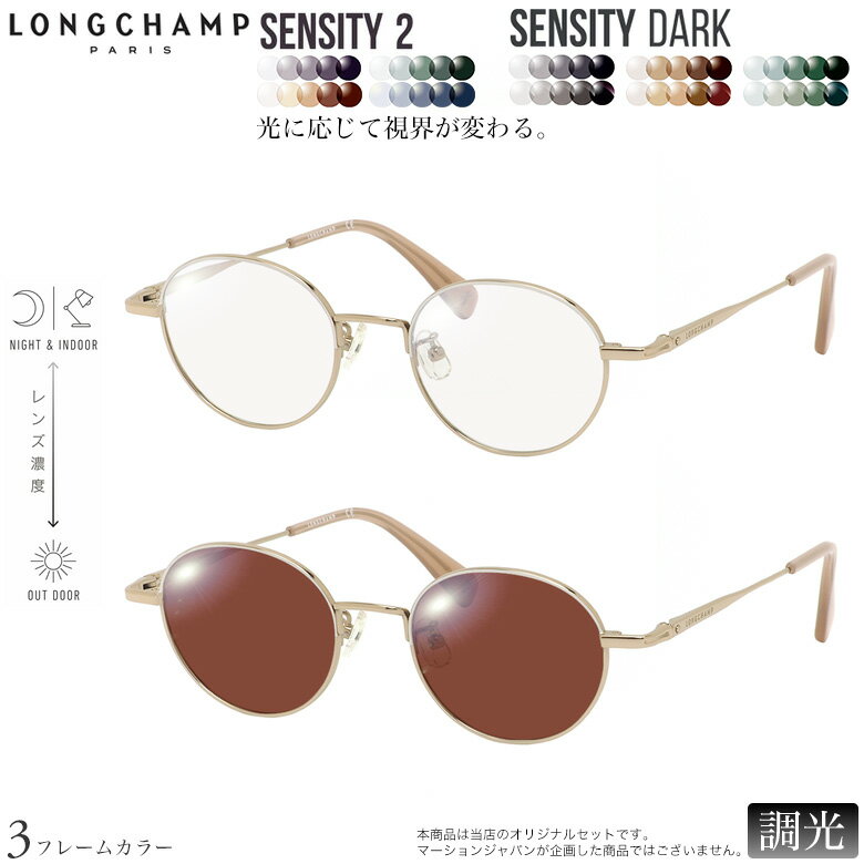 ロンシャン 紫外線調光＆可視光調光 サングラス LO2500J 47サイズ センシティ2 センシティダーク SENSITY2 SENSITY DARK HOYA 高性能色が変わる フォトクロミック メガネ 2WAY 度付き対応 UVカット 紫外線カット LONGCHAMP [OS]
