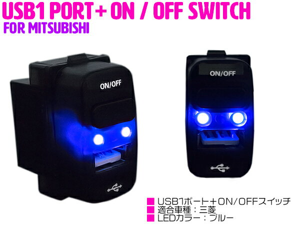 LED付き USB充電ポート & 電源 ON/OFF スイッチホール USBスイッチ 三菱 アイシス HA1W グランディス NA4W デリカD:5 D5 CV1/2/5 【後付け LED スイッチ オン/オフ2ポート 2口 スマートフォン スマホ タブレット 充電 スイッチパネル 車 カー用品 内装用品】