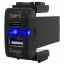 ニッサンA スカイラインクーペ V36 LED/ブルー 新設USB Type-C タイプC ポート 充電 QC3.0 12V パネル スイッチホールカバー