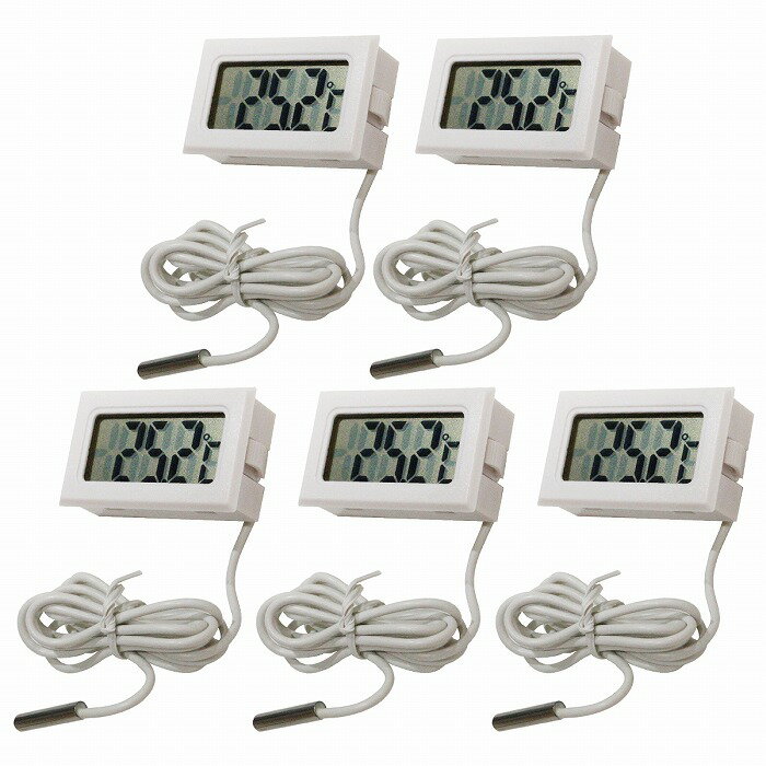 『5個セット』『水温系/温度計』デジタル式 熱帯魚 ミルク 冷蔵庫 室内 車内 水槽 タンク メダカ 金魚 101cm センサー 白