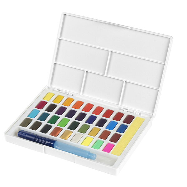 こだわり文房具のアーティクルのファーバーカステル ウォーターカラーパレット 絵具、絵の具 169736 FABER CASTELL プロ 塗り絵 筆記用具 36色 水筆 スポンジ｜アングル2