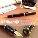 【Pelikan】ペリカン Classic クラシック 200 万年筆 ステンレススチール24Kゴールドプレート ペン先EF～M ブラック PE-P200-BK