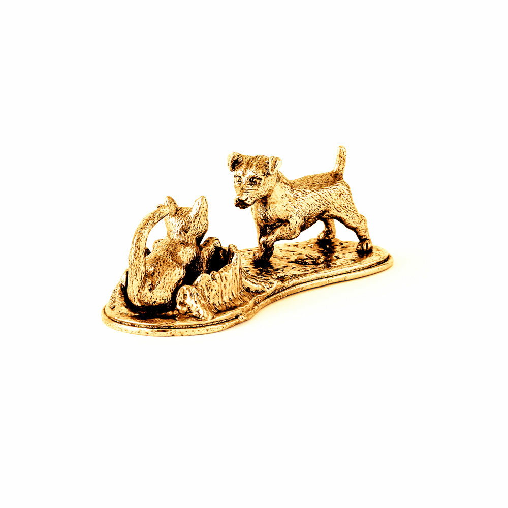 【※要 発送期間 約1〜3ヶ月】 ジャックラッセルテリアと猫 22ct ゴールドプレート イギリス製 アート ..