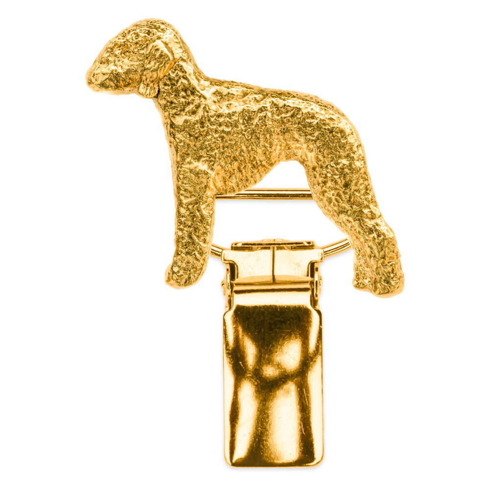 【※要 発送期間 約1〜3ヶ月】 ベドリントンテリア イギリス製 22ct ゴールドプレート アート ドッグ ショー リング クリップ 英国製 犬 グッズ