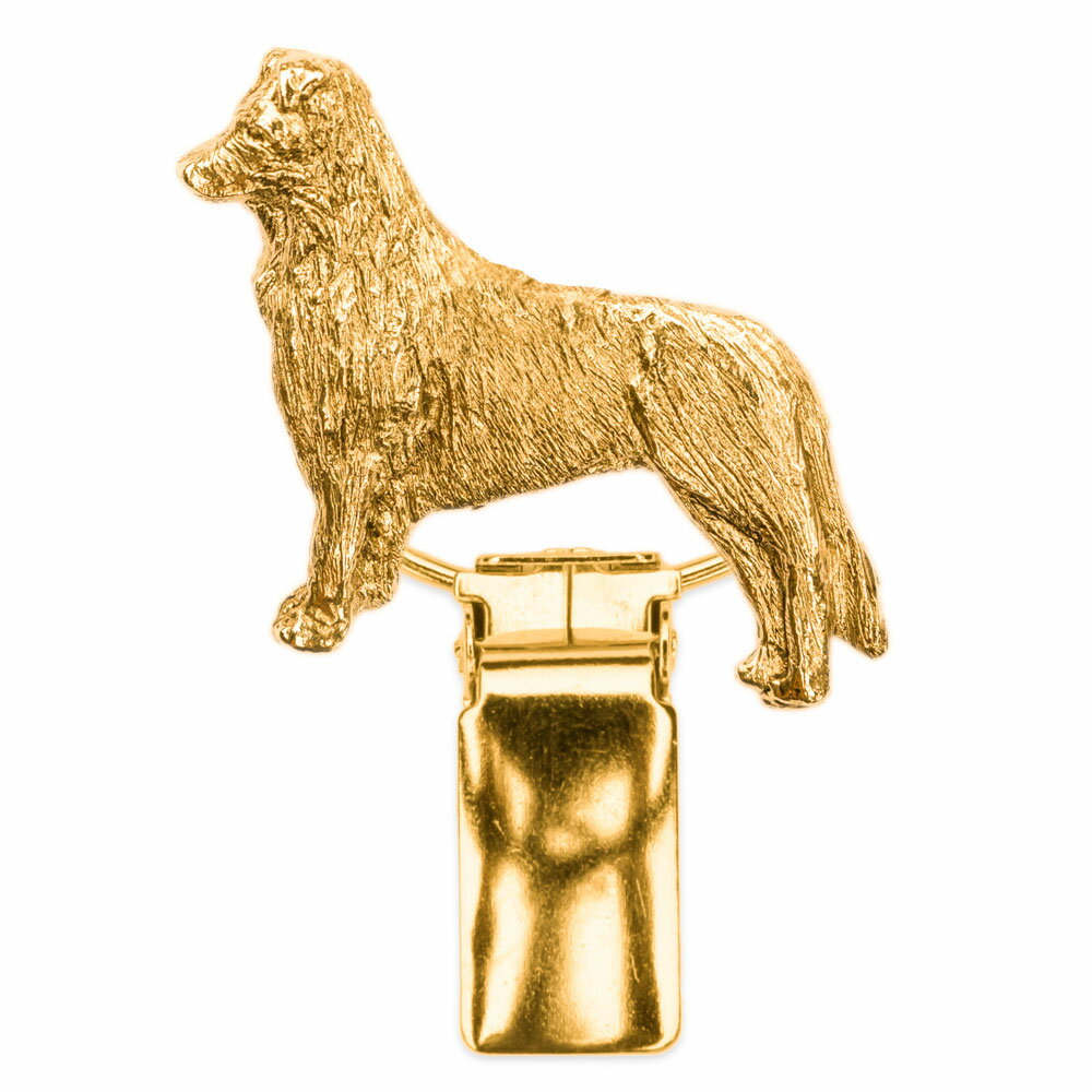 【※要 発送期間 約1〜3ヶ月】 ボーダーコリー（スタンディング） イギリス製 22ct ゴールドプレート アート ドッグ ショー リング クリップ 英国製 犬 グッズ