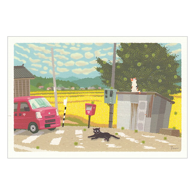 たびねこ秋柄ポストカード 栗の木と郵便車 1枚入 PPA-221a ACTIVE 30枚までメール便可能 M在庫-2-C2