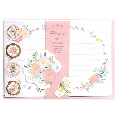 フルリールレターセット ピオニー 便箋8枚&封筒4枚&ミニカード4枚 EES-833-893 Hallmark M在庫-2-D2 6個までメール便可能