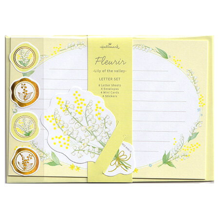 フルリールレターセット ミモザ 便箋8枚&封筒4枚&ミニカード4枚 EES-833-909 ※6個までネコポス便可能 Hallmark M在庫-2-D2