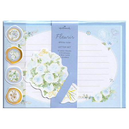 フルリールレターセット ホワイトローズ 便箋8枚&封筒4枚&ミニカード4枚 EES-833-916 Hallmark 6個までネコポス便可能 M在庫-2-D2