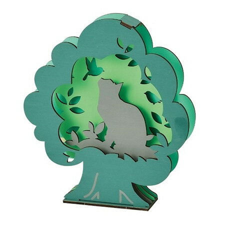 木製インテリアライト 猫と小鳥 W23-0007 ※1個のみネコポス便可能 セトクラフト M在庫