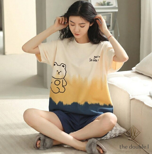 部屋着 レディース パジャマ ルームウェア セットアップ Tシャツ 半袖 丸首 ショートパンツ 綿 クマ カジュアル 可愛い 学生 女子 夏