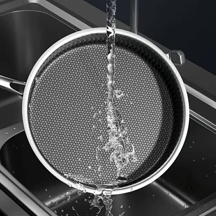 ステンレス フライパン 両面ハニカム 焦げ付き防止 鋼 IH対応 直火 ガス 調理器具 ステーキポット 油煙なし 鍋 長持ち 頑丈 洗いやすい 手入れ簡単 おしゃれ シンプル 家庭用 業務用 キッチン用品 長いハンドル ギフト プレゼント 贈り物 the-double-l-10003330 the double l楽天市場店 サンプル画像2