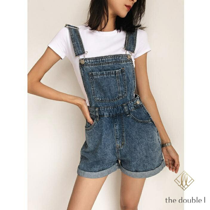 Rakuten - サロペット ショートパンツ レディース デニム オーバーオール 着痩せ 夏 半ズボン オールインワン ビーチ 普段着 リラックス 楽ちん