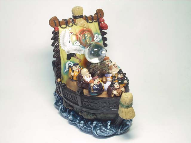 開運水晶付 七福神 宝船 （高さ約21.5cm）カラー 小＜開運・幸運の置物＞ 宝舟