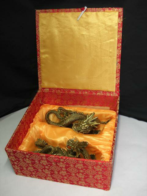 宝玉持ち双龍 金龍（銅製）専用ケース付＜風水グッズ・開運グッズ・幸運の置物＞最上位の龍の証5本指のツインドラゴン 【風水グッズ】龍の置物・辰年の干支グッズ