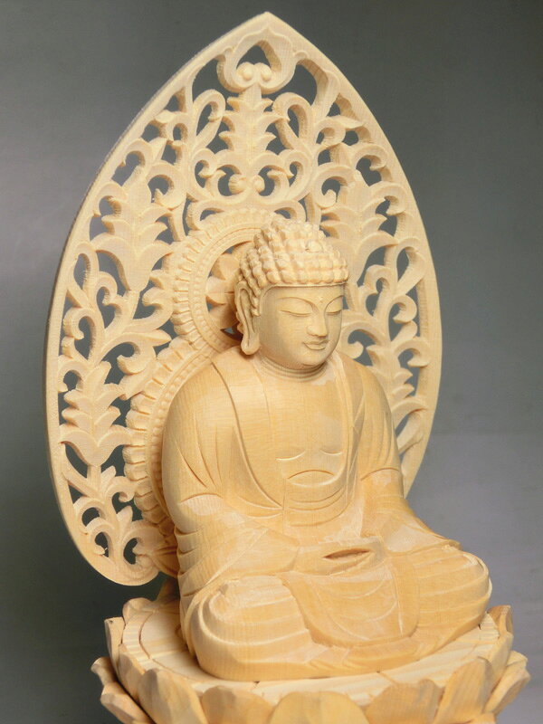 天然桧木彫り 釈迦如来 座像＜仏像・風水開運置物・幸運置物＞桧木(ひのき）製彫刻...