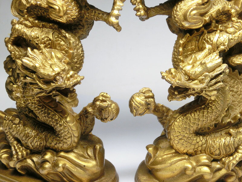 銅製 玉持ち 双龍 セット(銅製) ＜風水グッズ・開運グッズ・幸運の置物＞ 最上位の...