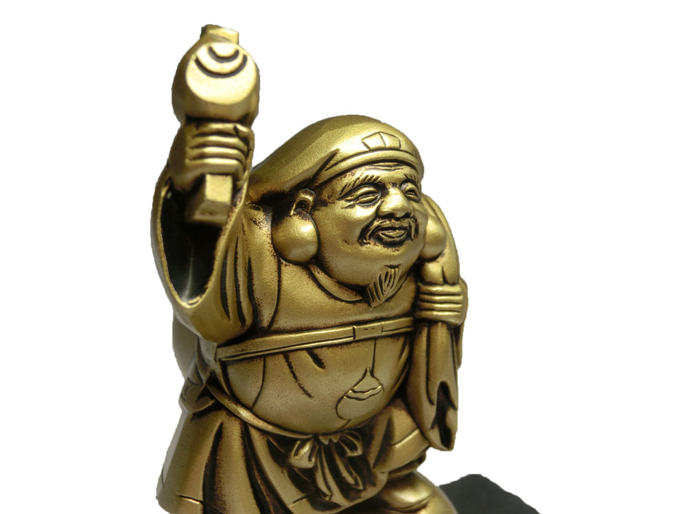 古美金調 大黒天 像(金属製) 石板台座 付 ＜ 仏像 開運縁起物 幸運置物＞ 七福神の...