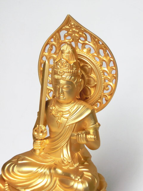 金色 文殊菩薩座像 （金属製 24K純金メッキ）高さ約15cm＜仏像・風水置物・開運置物・幸運置物＞ 文殊菩薩坐像 八体仏 八大仏