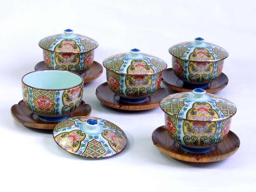 金彩木甲柄　茶托付汲出茶器5組セット・古伊万里＜化粧箱入＞＜送料無料（沖縄・離島は除く）＞【ギフト誕生日プレゼント等の贈答品に】【楽ギフ_包装選択】【楽ギフ_のし宛書】【smtb-m】