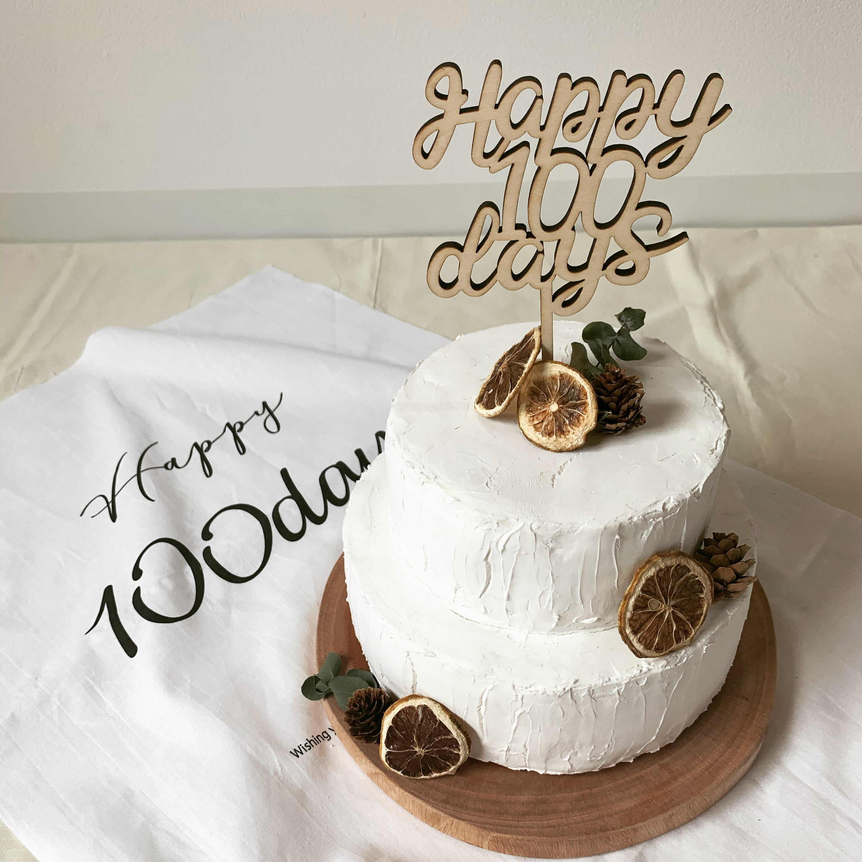 Happy100days　祝百日　祝100日　お食い初め　100days　お食い初め飾り　木製　クレイケーキ　生後100日　百日　熨斗　熨斗アート【Happy100daysケーキトッパー】のサムネイル