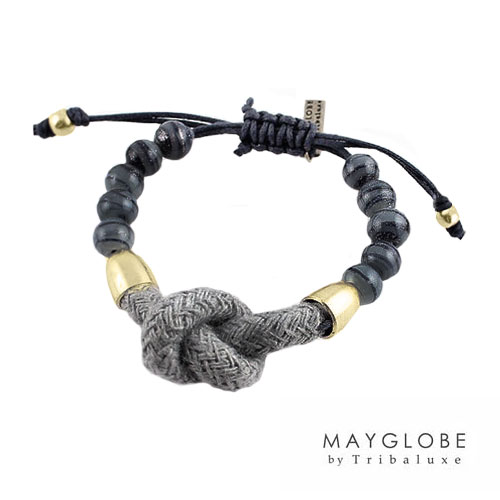 MAYGLOBE by Tribaluxe ロープ×マーブルガラスビーズ ワックスコード ブレスレット 