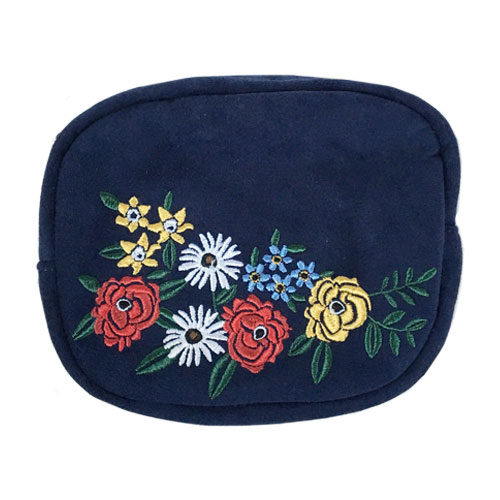 Confiture ポーチ フラワーエンブロイダリー ≪ネイビー≫ 刺繍 コスメポーチ 小物入れ ガジェットポーチ..