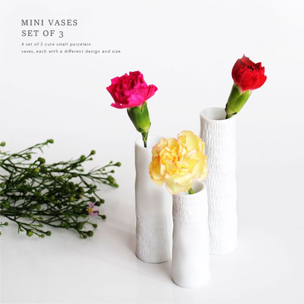 ミニ フラワーベース 3点セット 「MINI VASES SET OF 3」 （WHITE）せっ器 一輪挿し 花器 花瓶 ディスプレイ インテリア【あす楽対応】 2