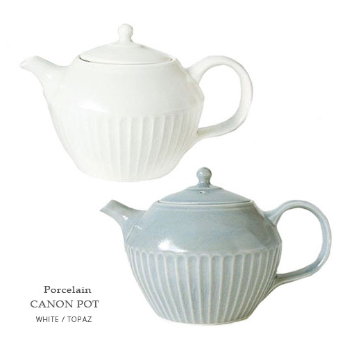 Porcelain カノン ポット（ホワイト / トパーズ）美濃 磁器 日本製 急須 茶漉し付き 【食器 ティーポット ティータイム お茶 日本製 おしゃれ シンプル 白 ギフト】【電子レンジ・食器洗浄機 対応】【あす楽対応】