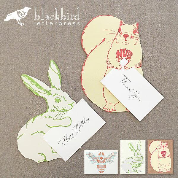 アニマル グリーティングカード (全3種類)封筒付き ギフトカード メッセージカード black bird letterpress 活版印刷 お金 チケット 型...
