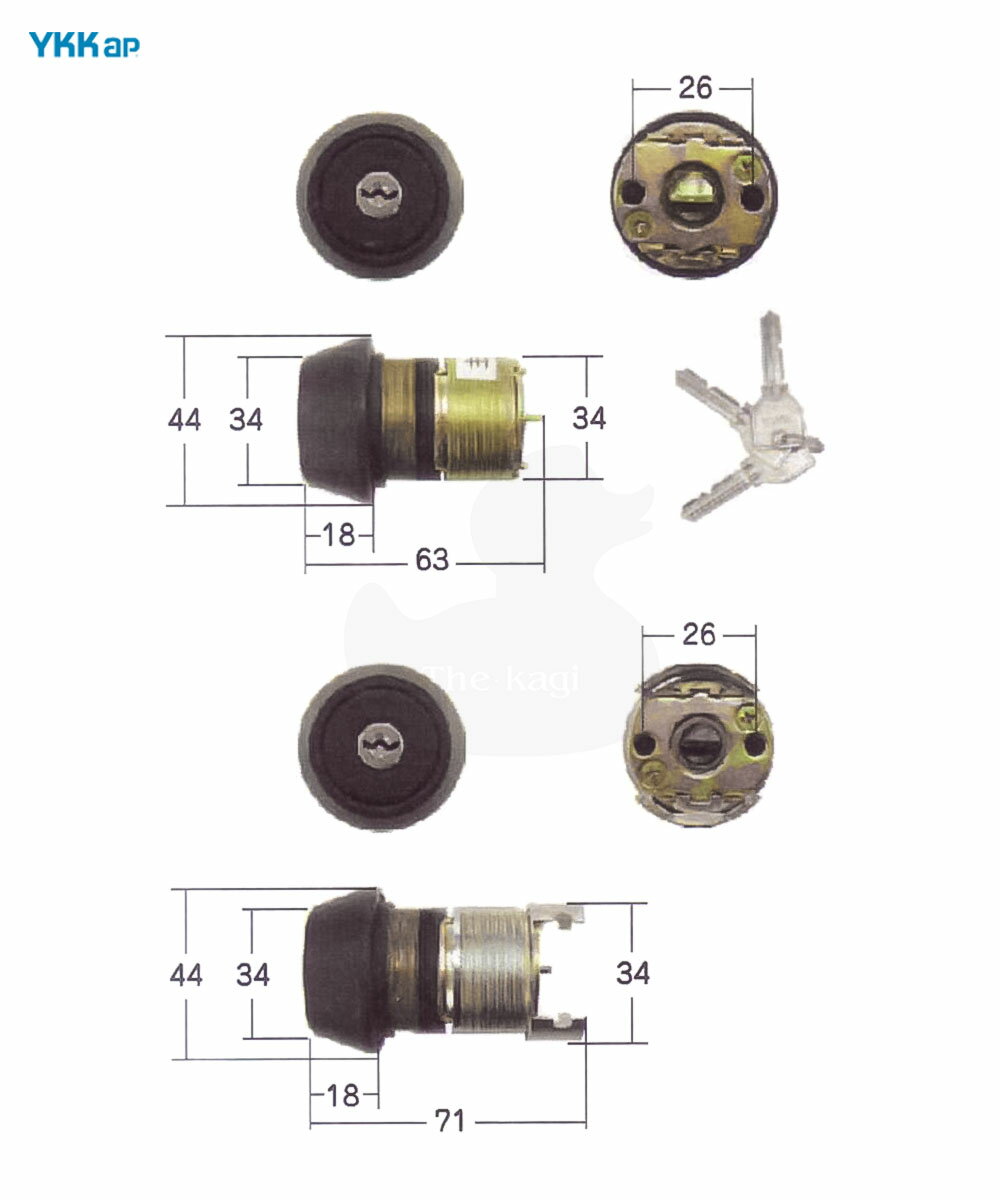 YKKap 交換用シリンダーユニット YK HHJ-0533U9 扉厚62mm ブラック色 キー3本付 MIWA U9シリンダー仕様 LZSP + TE-07 2個同一キー【YKK AP メンテナンス部品】 1