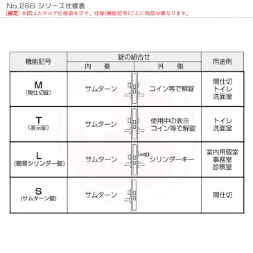 BEST 角型鎌錠 簡易シリンダー No.266L BS50mm仕様 キー3本付 室内引き戸 【ベスト 266シリーズ】