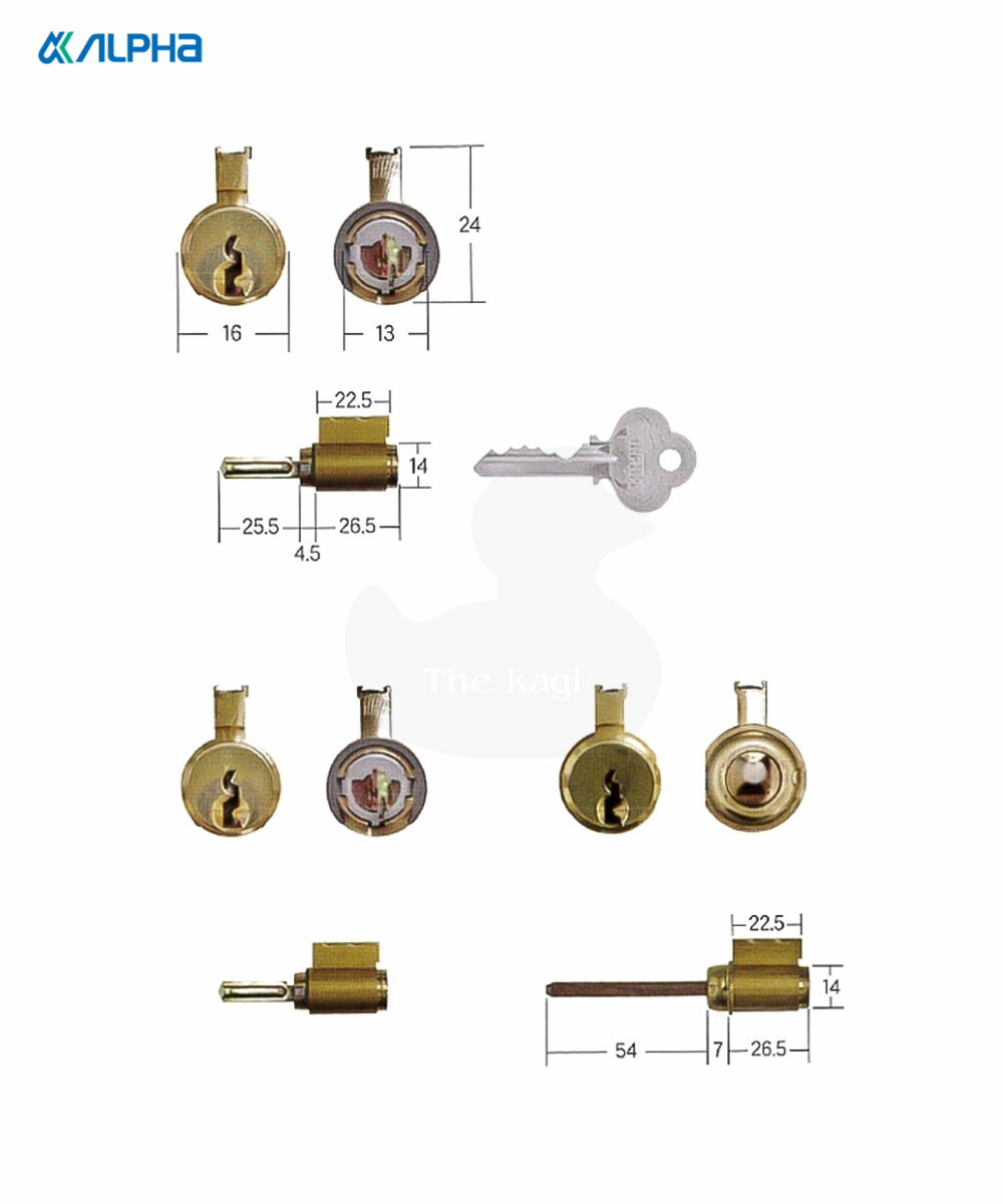 【当店限定!!毎日ポイント10倍】ALPHA シリンダー錠 3880 SH-60 ゴールド色 キー3本付 新日軽向け ハンドル下部両面鍵穴用 ピンシリンダー 3個同一キー【FUKI C-775】【ACY】【アルファ メンテナンス部品】