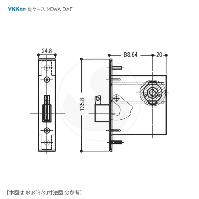 YKKAP 錠ケース MIWA DAF バックセット64mm 左右兼用【ワイケーケー 玄関】【主錠ケース HH4K-13842 BS64】