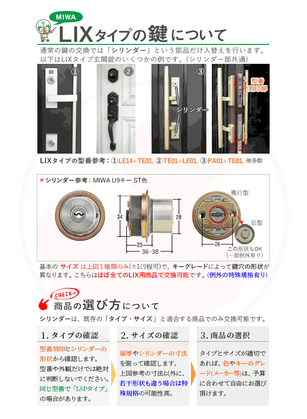 [2ロックセット] MIWA U9 TE0.CY ST シルバー色 キー6本付 LIXタイプ用 U9シリンダー 2個同一キー【美和ロック ミワ メンテナンス部品】 3