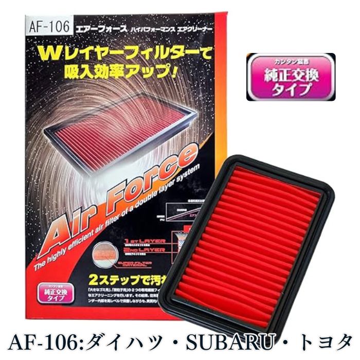 【平日9時まで当日発送】 AF-106 車用 ダイハツ トヨタ スバル エアフィルター エアコン 消臭 臭い取り フィルター 純正交換タイプ 臭い 純正 エアクリーナー エアクリーナーボックス エアクリーニング ダブルレイヤー フィルター 日本製