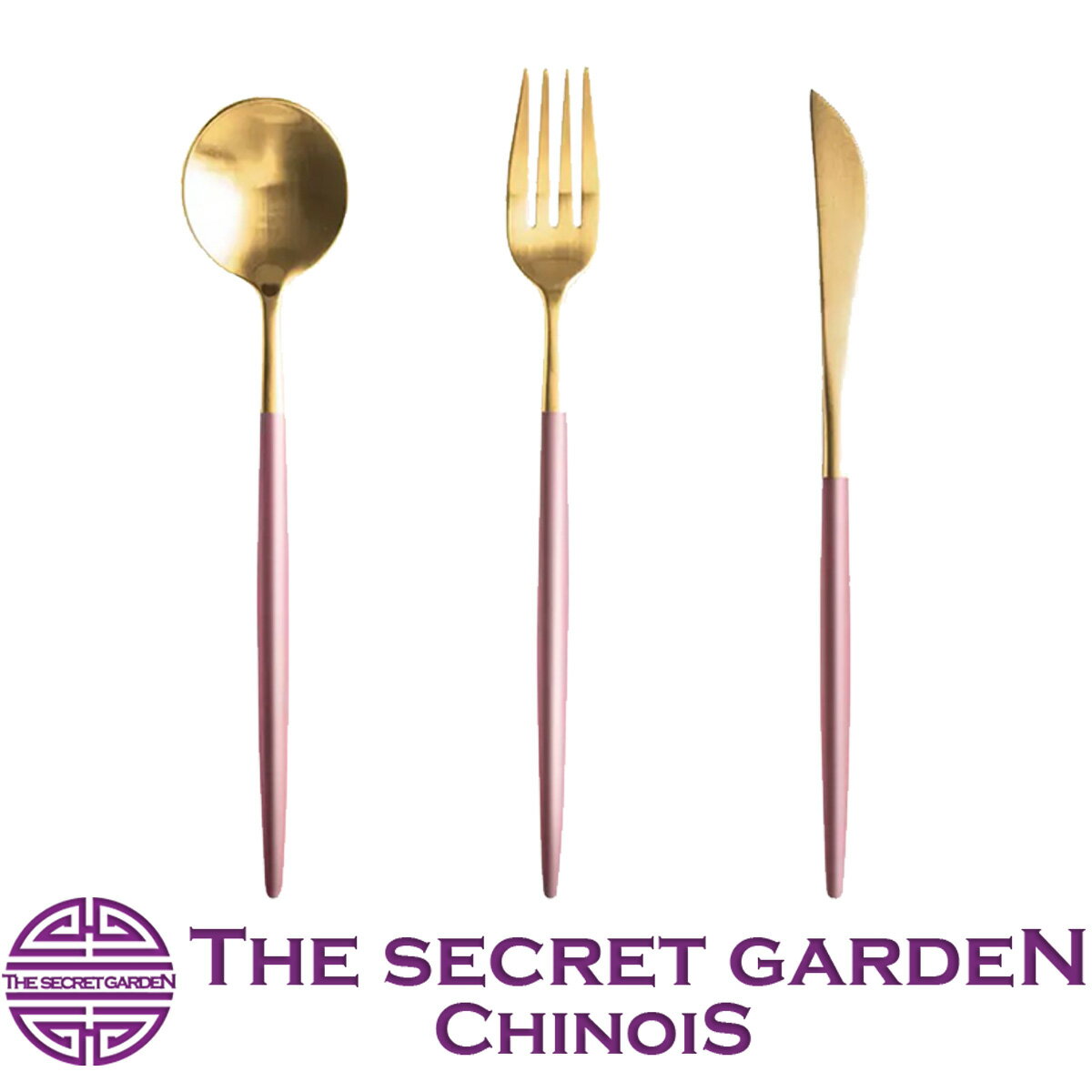 楽天THE SECRET GARDEN　CHINOIS【メール便送料無料】カトラリー3点セット スプーン フォーク ナイフ THE-SECRET-GARDEN テーブルコーデ ピンクゴールド ステンレス【アンティーク風 雑貨 結婚式 披露宴 カラトリー テーブル装飾 パーティー ディナー】 ザ・シークレットガーデン シノワ