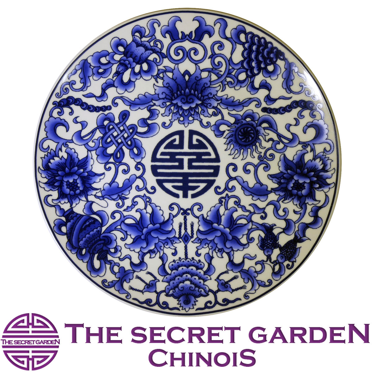 THE-SECRET-GARDEN Blue & White ディナープレート 26cm 飾り皿 シノワズリ 景徳鎮 お皿 青白陶器【中国古典柄 アンティーク風 雑貨 ブルーセラミック 青水花魚泳飾壷 青梅花 ブルーアンドホワイト 青色 置物 オリエンタル】 ザ・シークレットガーデン シノワ