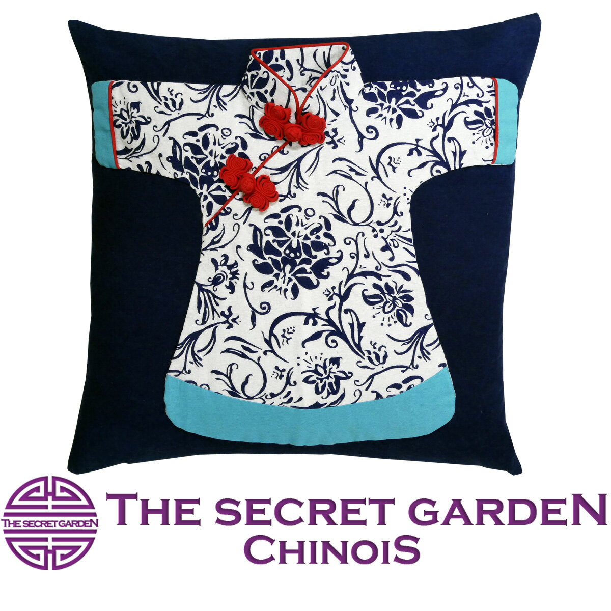 楽天THE SECRET GARDEN　CHINOIS【メール便可】THE-SECRET-GARDEN シノワズリ クッションカバー チーパオ チャイナドレス【Blue &White ブルーアンドホワイト 綿 麻 43 45 中国古典柄 アンティーク風 藍色 シャビー モロッカン オリエンタル モダン 北欧 モロッコ ダマスク】ザ・シークレットガーデンワ