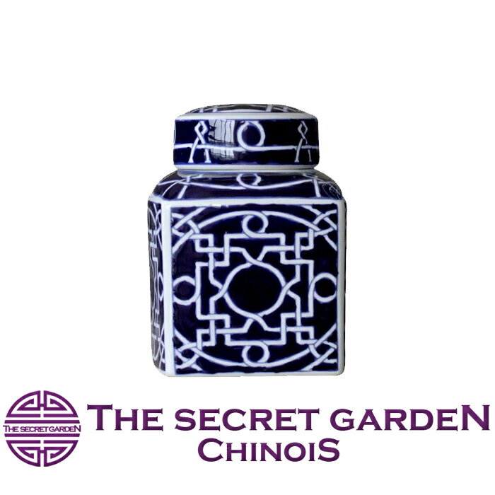 THE-SECRET-GARDEN シノワズリ 青白陶器蓋付壷 小 飾り壺 【ジンジャーポット 保存容器 アンティーク風 雑貨 ブルーセラミック 景徳鎮 青水花魚泳飾壷 青梅花 ブルーアンドホワイト 青色 Blue & White 置物 オリエンタル】 ザ・シークレットガーデン シノワ