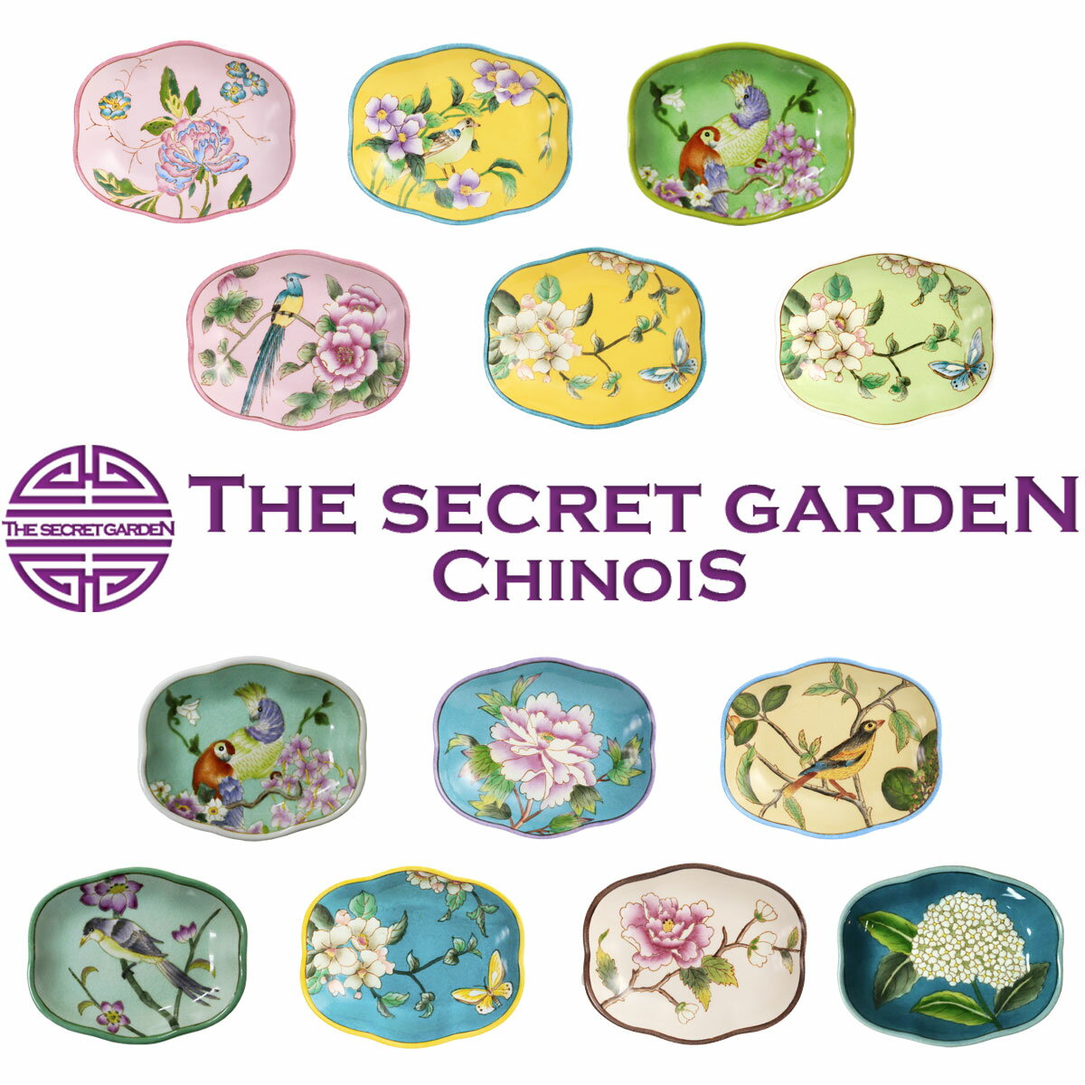 THE-SECRET-GARDEN シノワズリ 手描 手塗 オールハンドペイント 花鳥柄 ソープディッシュ サニタリー バスルーム 洗面【高級 アクセサリー プレート ジュエリー 皿 歯ブラシスタンド 陶器 雑貨 中国古典 アンティーク 可愛い おしゃれ 北欧 カラフル】シークレットガーデン