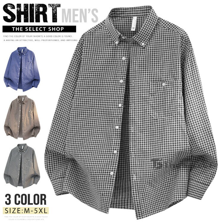 樂天商城 - チェックシャツ メンズ 長袖 シャツ ボタンダウン カジュアルシャツ 長袖シャツ ゆったり チェック柄シャツ トップス 春 春服 春物 秋物 秋服 大きいサイズ 胸ポケット 通勤 通学 アメカジ 夏物 羽織 紳士服 薄手 メンズファッション