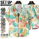 アロハシャツ セットアップ メンズ 上下セット カジュアル 2点セット 総柄シャツ 短パン ハーフパンツ ルームウェア カジュアルシャツ ビーチ レジャー リゾート ボタニカル柄 ハワイ ハワイアン ビーチ 海 旅行 夏 夏服 カジュアル リゾート
