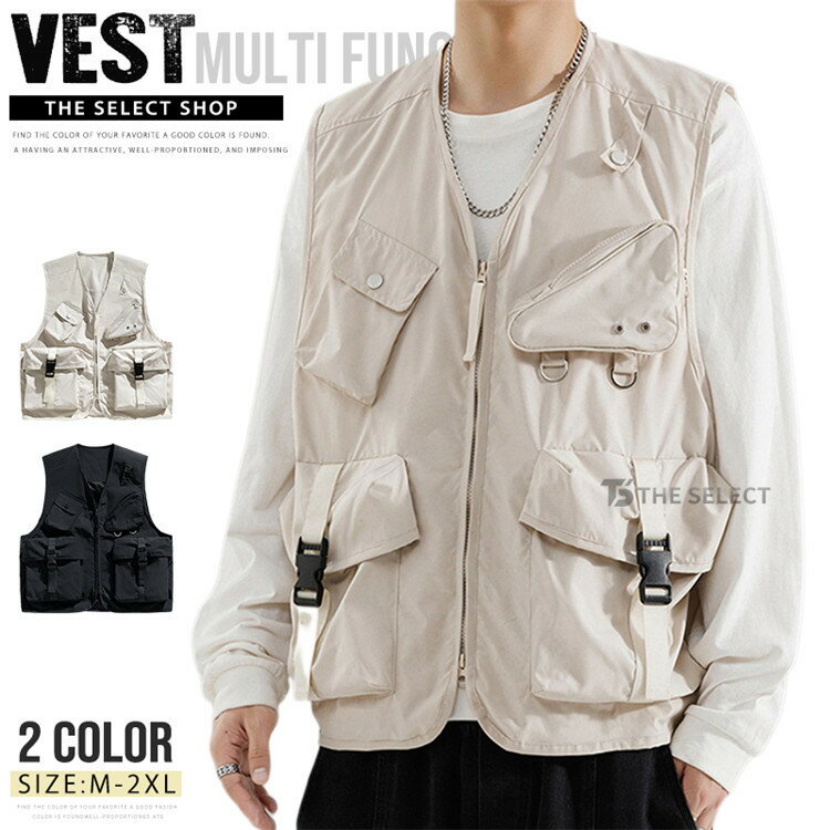 ベスト メンズ ナイロン ベスト ノースリーブ Vネック ポケット付き スポーツベスト 裏メッシュ ベスト..