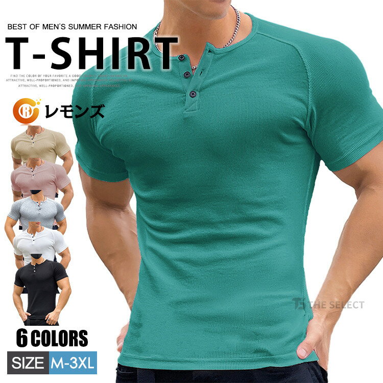 樂天商城 - 【一部翌日配送】スリムTシャツ 半袖 メンズ ヘンリーネック Tシャツ スポーツウェア 半袖Tシャツ 無地 Vネック トレーニング 白tシャツ ストレッチ ゴルフウェア フィットネス ジム 筋トレ カットソー トップス 夏服 かっこいい おしゃれ ゴルフ Tシャツ 透けない