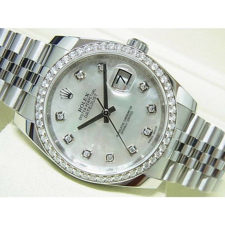 【中古】ロレックス（ROLEX）デイトジャスト　ベゼルダイヤ　116244NG　ホワイトシェル　正規 ...