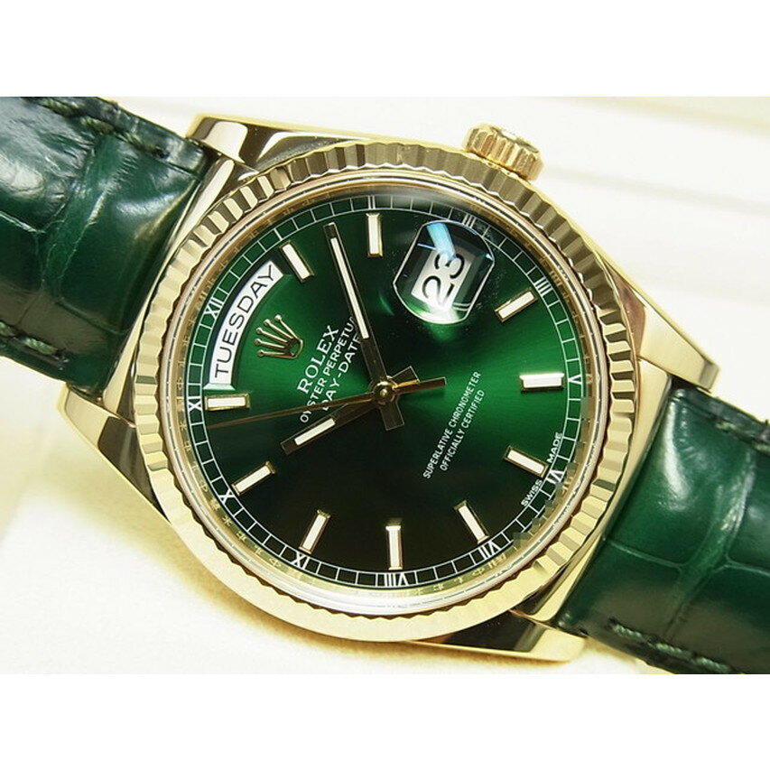 【中古】ロレックス（ROLEX）デイデイト36　18KYG　グリーン文字盤　Ref.118138