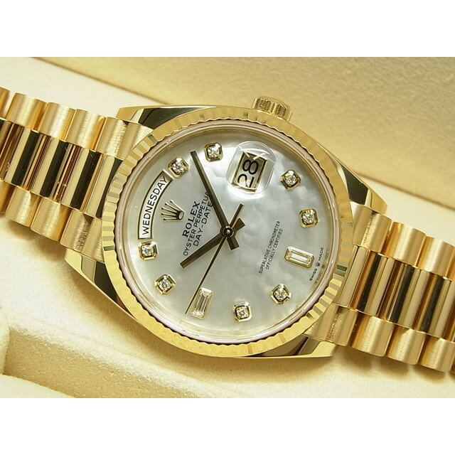 【中古】ロレックス（ROLEX）デイデイト　18KYG　ホワイトシェルダイヤル・10Pダイヤ