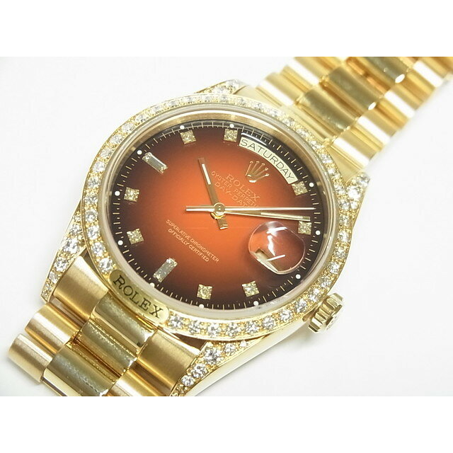 【中古】ロレックス（ROLEX）デイデイト　18KYG　ベゼル＆ラグダイヤ　グラデーション文字盤　18138A